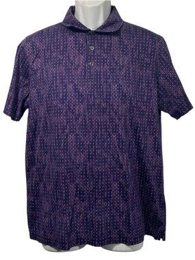 Bugatchi Mens Stretch Knit Cotton Polo Shirt Purple Geometric Print Sz L Golf